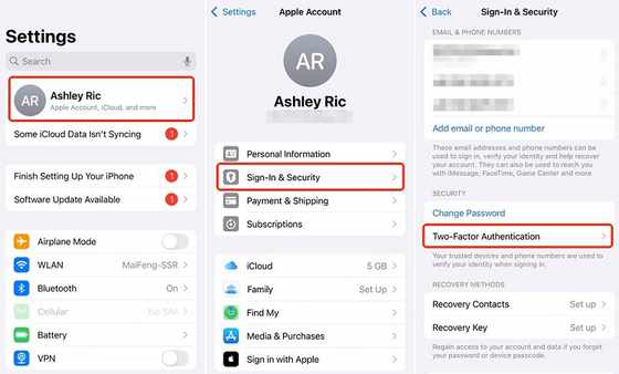 iPhone 设置里双重认证的入口路径