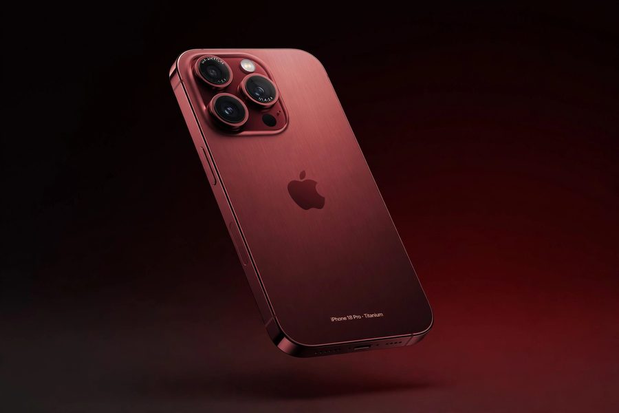 iPhone 18 Pro红色钛金属渲染图